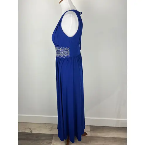 R & M Richards Royal Blue Beaded Halter Maxi Dress Formal Evening Gown Size 6