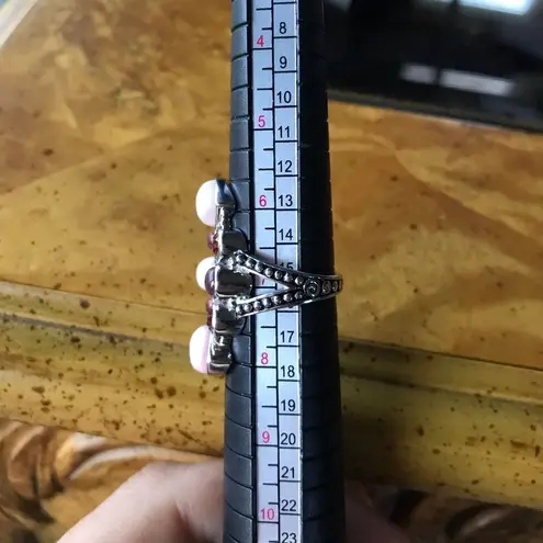 Natural Pink Opal Ruby Garnet Sterling Silver Cocktail Ring Size 7