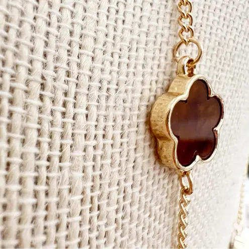 18K Gold filled brown clover Necklace Set stainless steel women’s