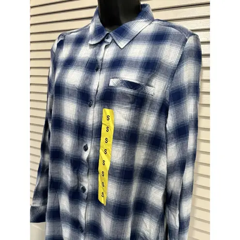 Boston Traders NWT Long Sleeve Flannel Shirt Blue/White Plaid Size S Boyfriend