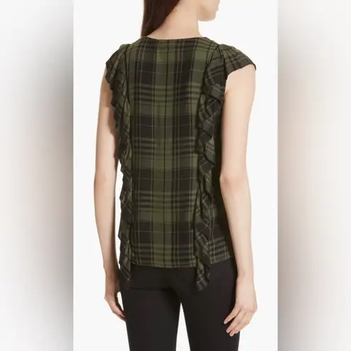 Alice + Olivia  - Janet Side Ruffle Blouse in Army Green &  Black in Size Small