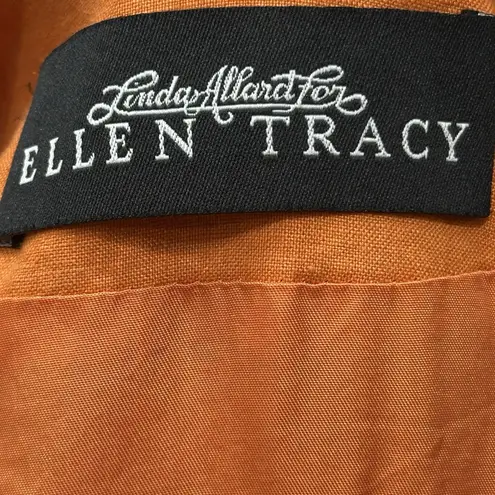 Ellen Tracy Women Size 2 Linen Jacket Orange Embroidered Aztec Tribal Native