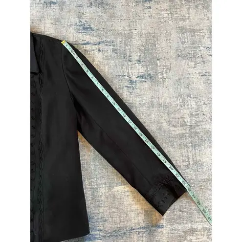 Vintage Blue Ice Black Faux Micro Suede Embroidered Open Front Blazer Size 8 Black