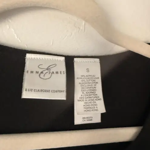 Emma James Sweater Vintage Small Black Embroidered Floral Cardigan Top Beaded