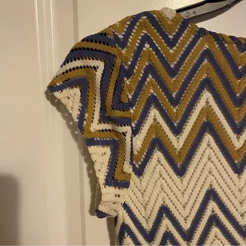 Sharagano Geometric Multicolor Chevron Print A Line Crocheted Size 10 Dress