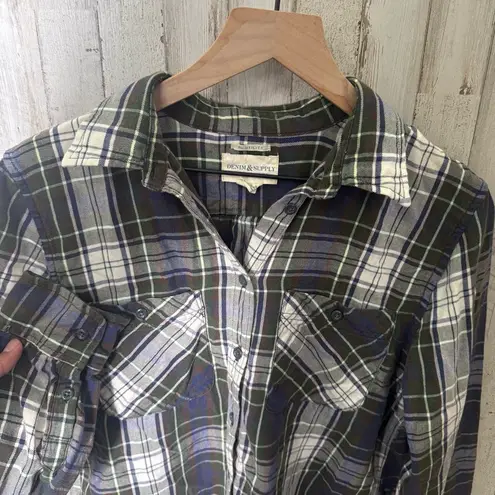 Denim & Supply Ralph Lauren RL Utility Plaid Button Up Shirt Long Sleeve WomensL Green Size L