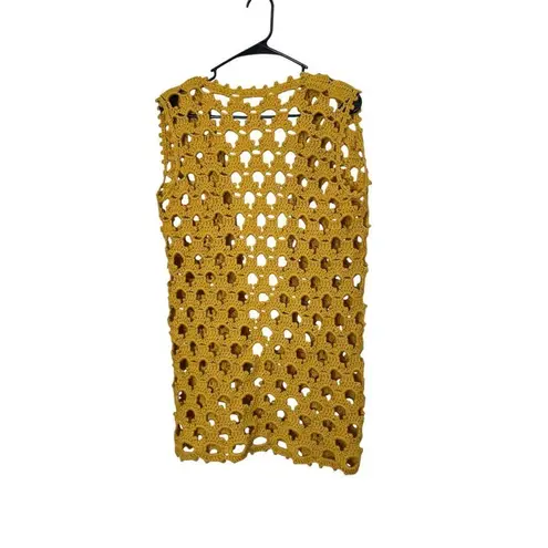 Vintage Handmade Crochet Vest Cardigan Mustard Yellow Size M/L Size L