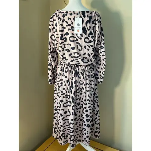 NWT! Merokeety Pink Black Leopard Print 3/4 Sleeve Dress XL