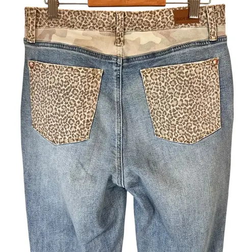 Judy Blue High Waisted Leopard Camo Slim Fit Light Wash Jeans