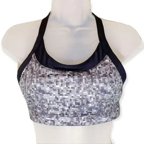 Avia Racerback Sports Bra Square Black Gray Pixels Pattern Medium M
