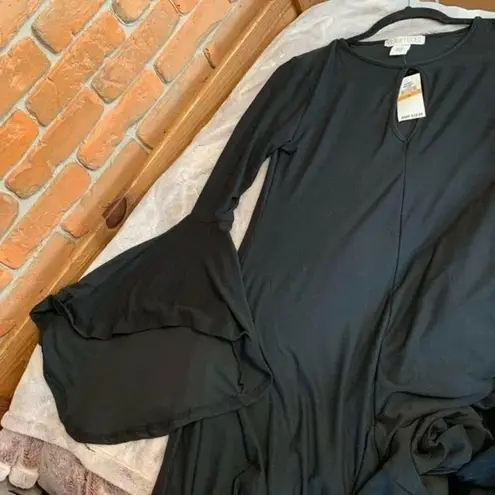 Planet Gold Womens Small Dress Black Bell Sleeve Tunic Stretch Knit Flowy Casual