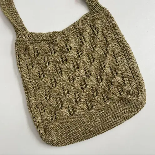 Crocheted Knit Hobo Tote Bag Lightweight Boho Bohemian Festival Olive Green