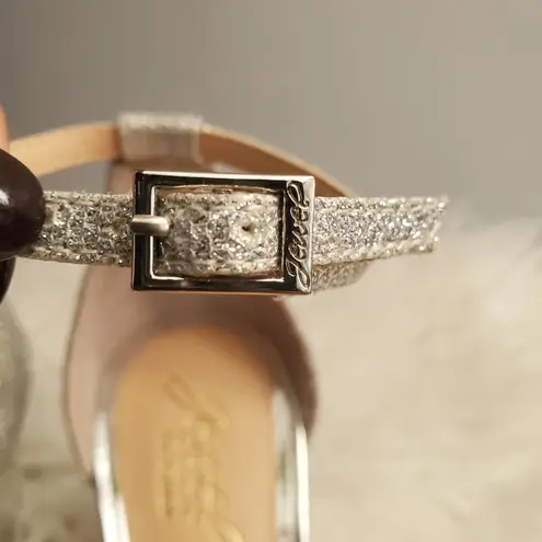 Badgley Mischka Jewel Antonette Silver Glitter Open Toe Wedge Sandals 8.5 Size undefined 40 From Tene