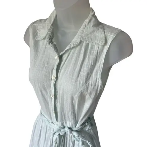 Anthro Mon Petit Oiseau Womens Midi Dress XS Mint Collared Button Front Sheer Blue