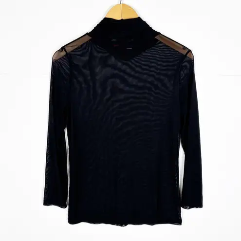 Pleats Collection by Pings Import Women's Size Medium Black Mesh Turtleneck Top - Image 2