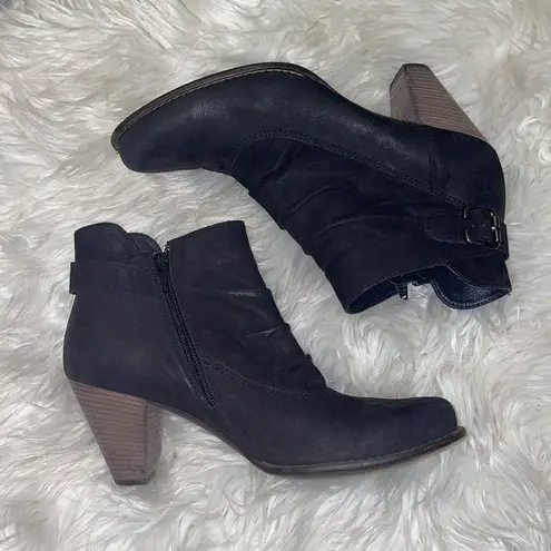 Paul Green Black Nubuck Leather Slouched Ankle Boots with Buckle