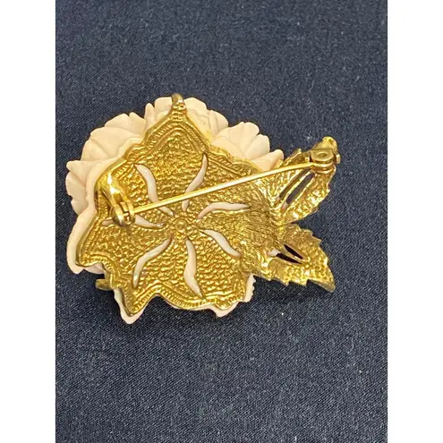 Vintage Resin Flower Brooches Gold Tone Rose Pins Bundle 80s 60s Costume Jewelry Pink