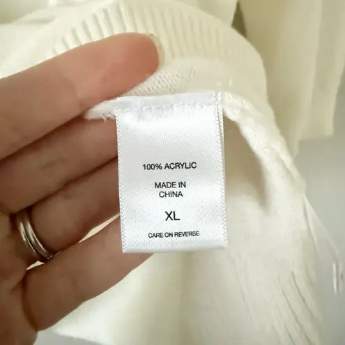 New York & Company Ruffle Lightweight Sweater in Cream Size XL White