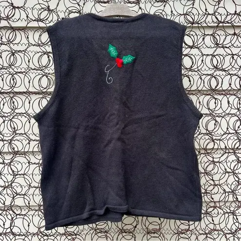 Vintage Ugly Christmas Ornaments Baubles Sweater Vest Bobbie Brooks XL Black