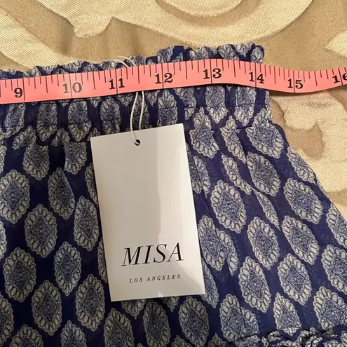 MISA Los Angeles Nahla Blue White Ruffled Mini Skirt Tiered Smocked Waist M