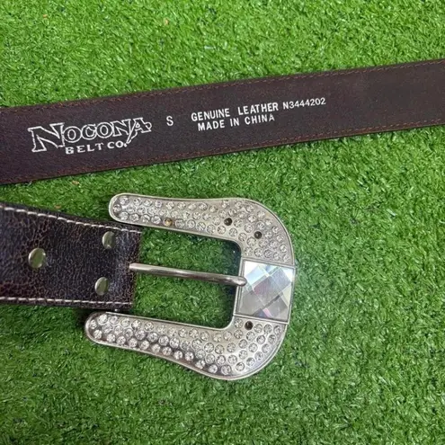 Nocona Western Women's Rhinestone Buckle Leather Brown Belt Size Small