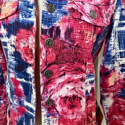 Chico’s Button Up Lightweight Utility Jacket Women’s Sz 0 Small Patriotic Vintag Blue