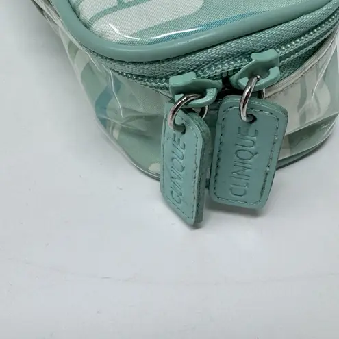 Clinique Vintage  Green Stripe C Logo PVC Zipper Make Up Cosmetic Travel Case Bag