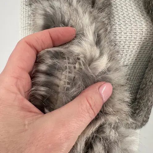 Rex Rabbit Fur Scarf Gray Knit Real Fur Neck Warmer Wrap Soft Plush Winter