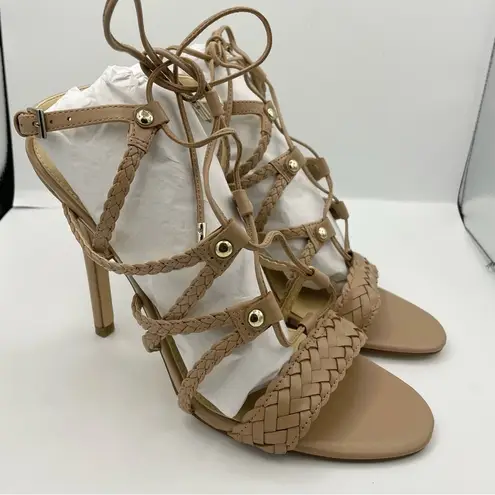 Ivanka Trump leather strappy tan high heels women Size 9M