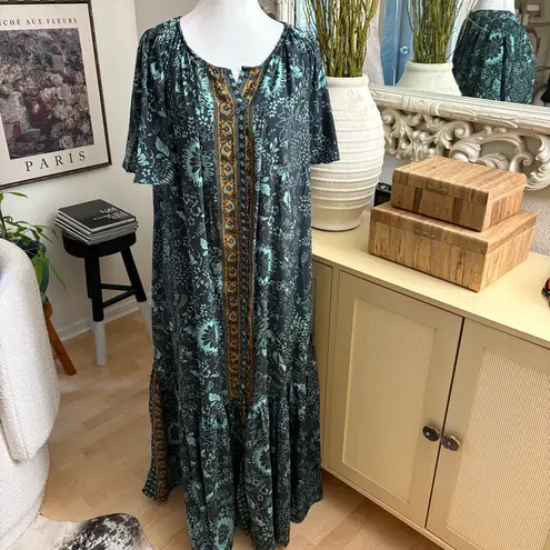 Raga Stefna Maxi Dress Green Size Small Printed Boho