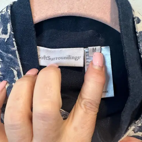 Soft Surroundings COTTON/LINEN BLEND MANDARIN COLLAR KIMONO TUNIC NAVY Medium