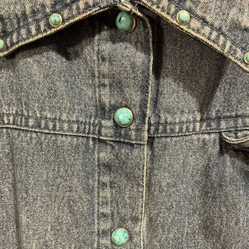 Blue J. Southwestern Medium Wash Denim Jean Turquoise Snap Button Up Dress
