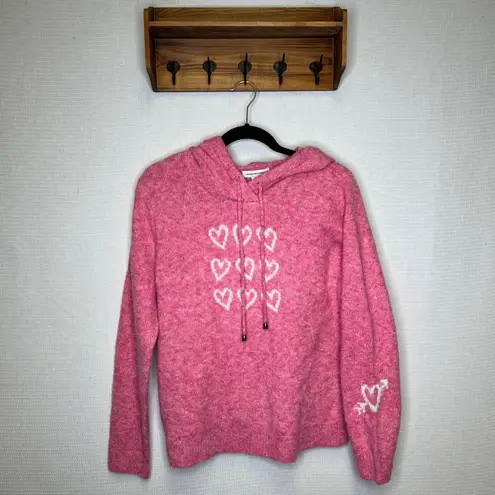Cupcakes and Cashmere Pink Heart Print Hoodie Sweater Women's Large