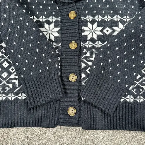 Lands’ End Women’s Wool Blend Cozy Lofty Jacquard Shawl Cardigan Sweater Black S