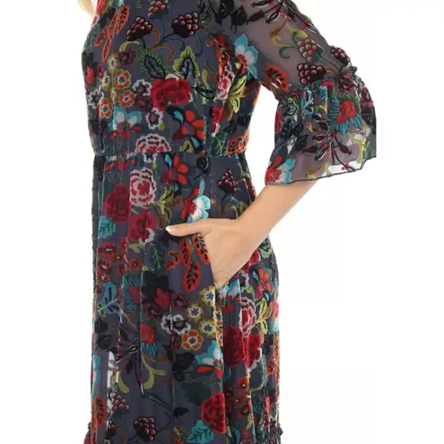 Johnny Was burnout velvet Floral Midi Dress NEW