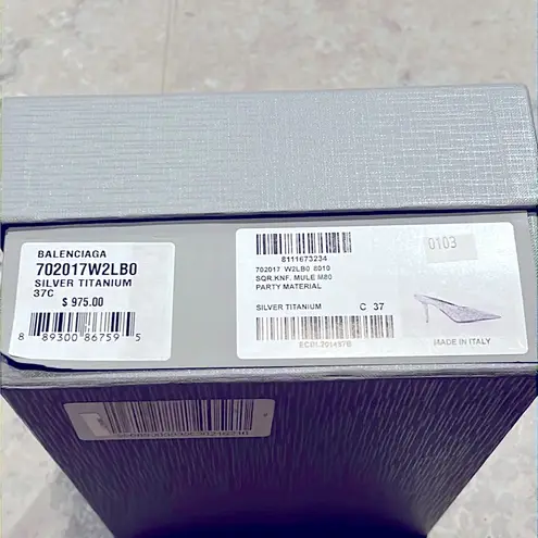 Balenciaga Knife Glitter High Heel Mules in Silver Titanium Size 37 New +DustBag
