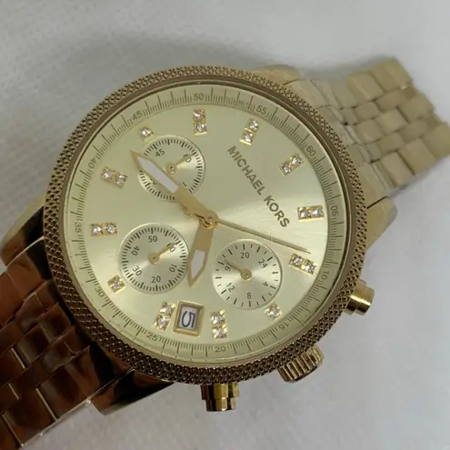 Michael Kors  Women MK5676 date Chronograph Gold Tone Quartz 37mm 7” running