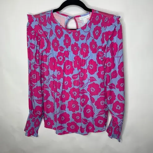 Charter Club NWT Pink Periwinkle Blue Mod Floral Blouse Sz XS