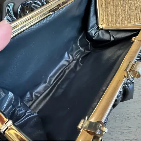 Vintage Black Vinyl Ruffle Coquette Crossbody Evening Cocktail Purse Bag Clutch