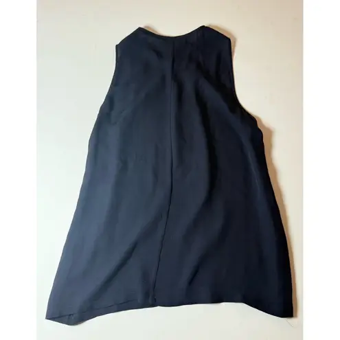 The Kooples M Women's Zip Front Sleevless Top Silk Front Jersey Back Deep Navy