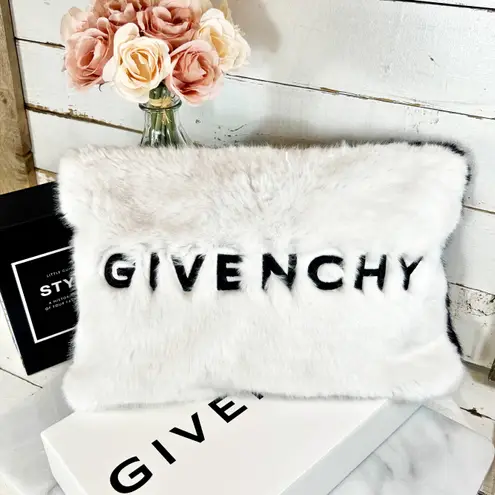 Givenchy Large Black & White Fur Two Tone GV3 Pouch/Clutch