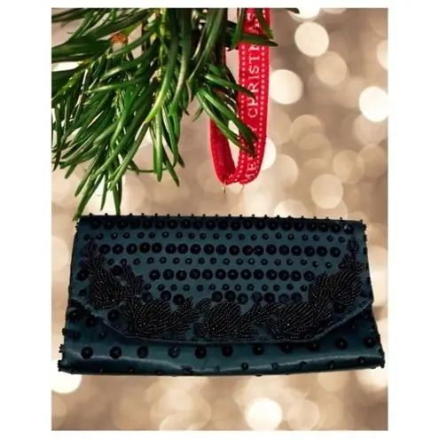 Vtg 1950’s Walborg Black Beaded Fold Over Envelope Clutch Formal Evening Event