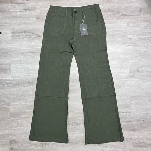 Flamingo New Flamingals Linen Blend Flare Low Waist Dress Pants Size Small Women’s Green