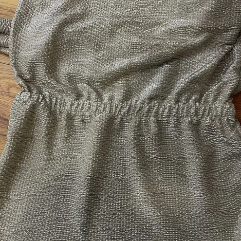 Alexis Crinkle Drop Waist Mini Dress Small Gold Party Holiday Tie Balloon Sleeve