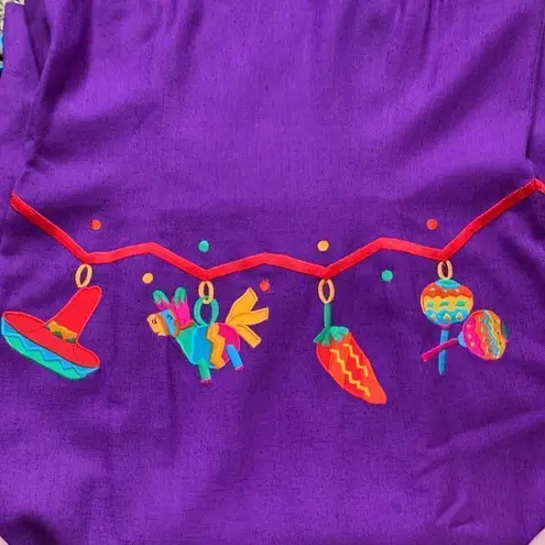 Vintage Deborah Laws Dress Purple Mexican Fiesta Embroidered Linen Blend Maxi Size 10P
