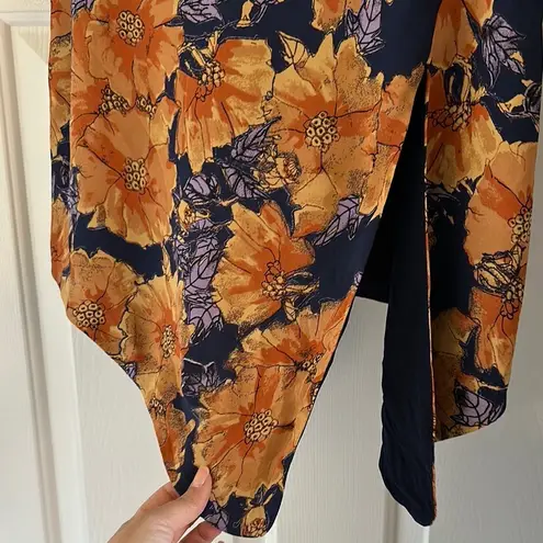 Babaton Aritzia Hopkins Blouse Floral Top Navy Orange Front Tie Women’s XXS