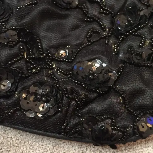 SHALS INTERNATIONAL Black Beaded Sequin Evening Bag