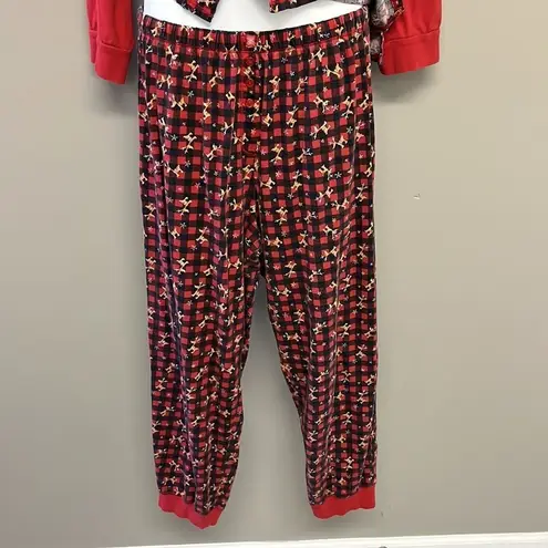 Body Drama Lingerie 100% Cotton Holiday Checkered Reindeer Two Piece Pajamas