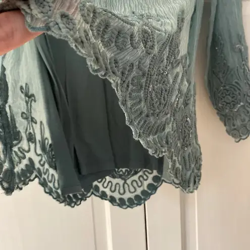 Soft Surroundings Silk Rosette Top Sequin Blouse Stormy Size Medium NEW NWT