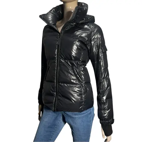 S13 Women’s Size S Black Glossy Hooded Duck Down Filled Puffer Jacket